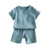 Fashion Boys And Girls Short-sleeved Summer Suit Button Short-sleeved T-shirt Shorts Thin Two-piece Suit