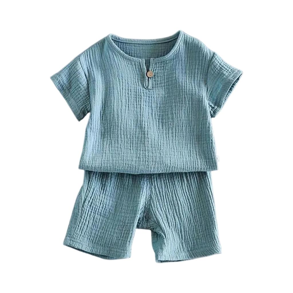 Fashion Boys And Girls Short-sleeved Summer Suit Button Short-sleeved T-shirt Shorts Thin Two-piece Suit