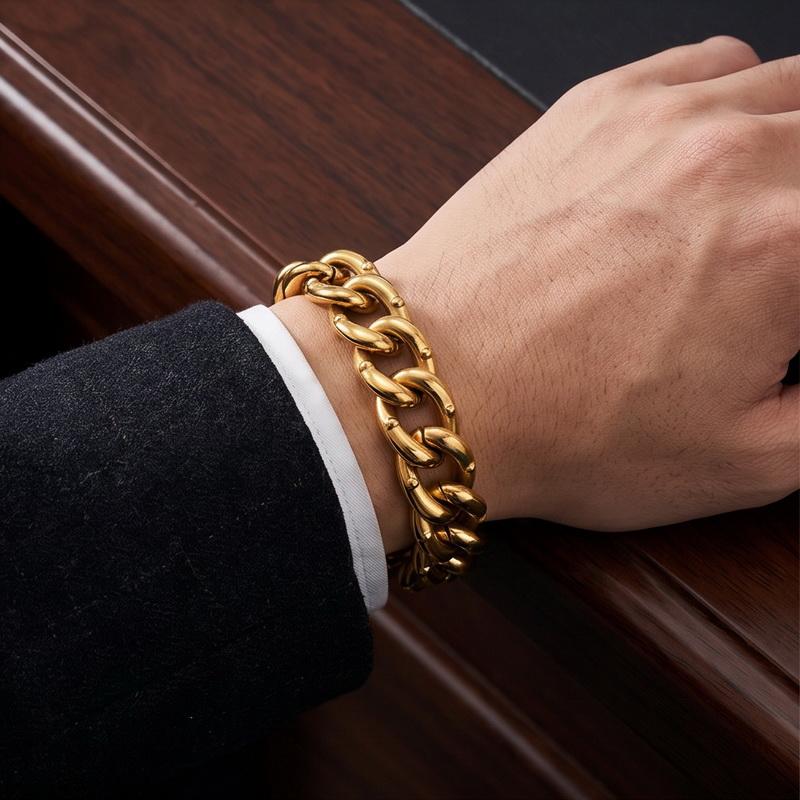 Vintage Bracelets for Man Men's 18MM Width Rivet Cuban Chain Bracelet Cool 316L Stainless Steel Jewelry Gifts for Him Father Dad