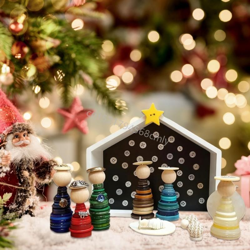 DIY Button Christmas Ornament Christmas Nativity Button Crafts Making Set 6XDE