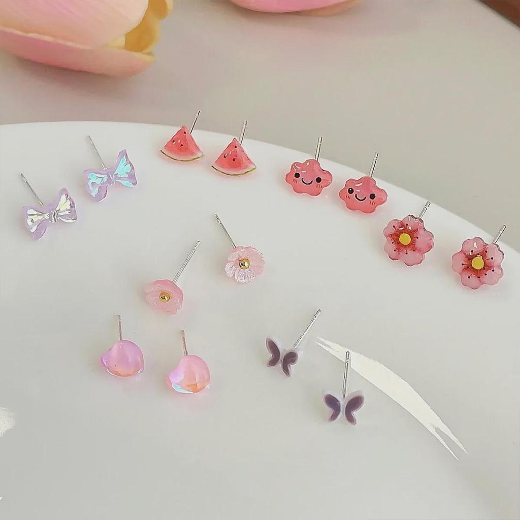 Einwöchiges Set süßer Blumen- und Schmetterlings-Harzstecker mit Silberstiften