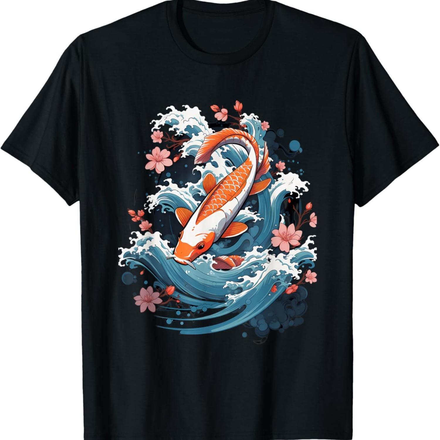 

Koi Carp Ying Yang Nishikigoi Fish Cherry Blossom T-Shirt(60) S чёрный