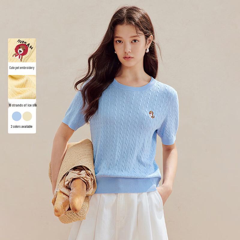 INMAN Miu Series Round Neck Short Sleeve Thin Knit Top L