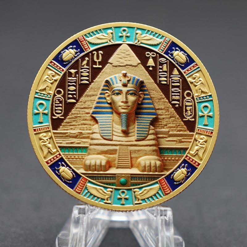 Double-Sided Ancient Egyptian Sphinx Horus Eye Commemorative Gold Coin Collection Hieroglyphic Historical Symbol Coin