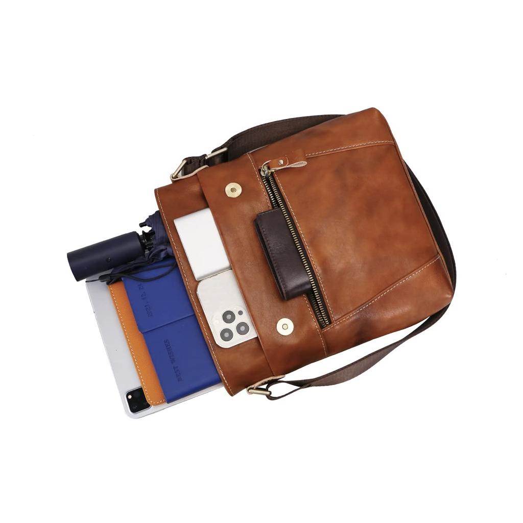 Morsut Genuine Leather Shoulder Bag for Popular Leather Shoulder Fits Perfect for Casual and Outdoor Activities Men, Bag, 11-inch iPad, Cycling,