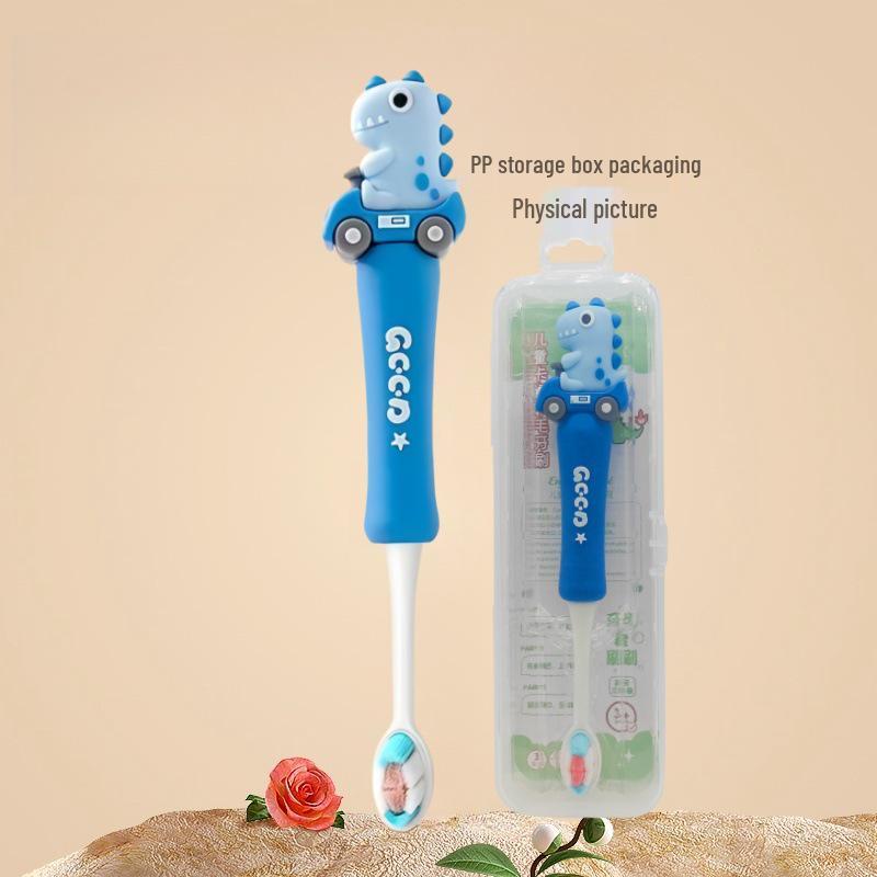 Children's Cartoon Dinosaur Toothbrush, Ages 3-12, with Cute Non-slip Handle & Soft Bristles for Gentle Oral Care