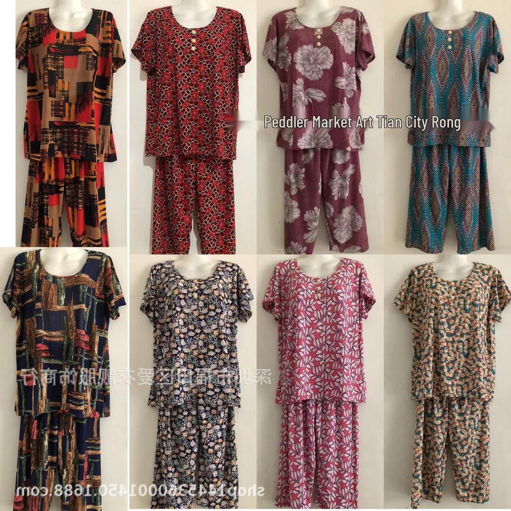 Zweiteiliges gestreiftes Eis seide Outfit im Oma-Stil für ältere Menschen