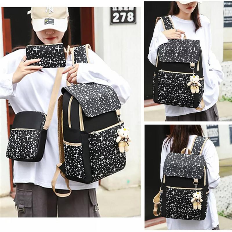 4Pcs/Set Kids School Bag Large Backpack Girls Boys Travel Rucksack Pencil Case++