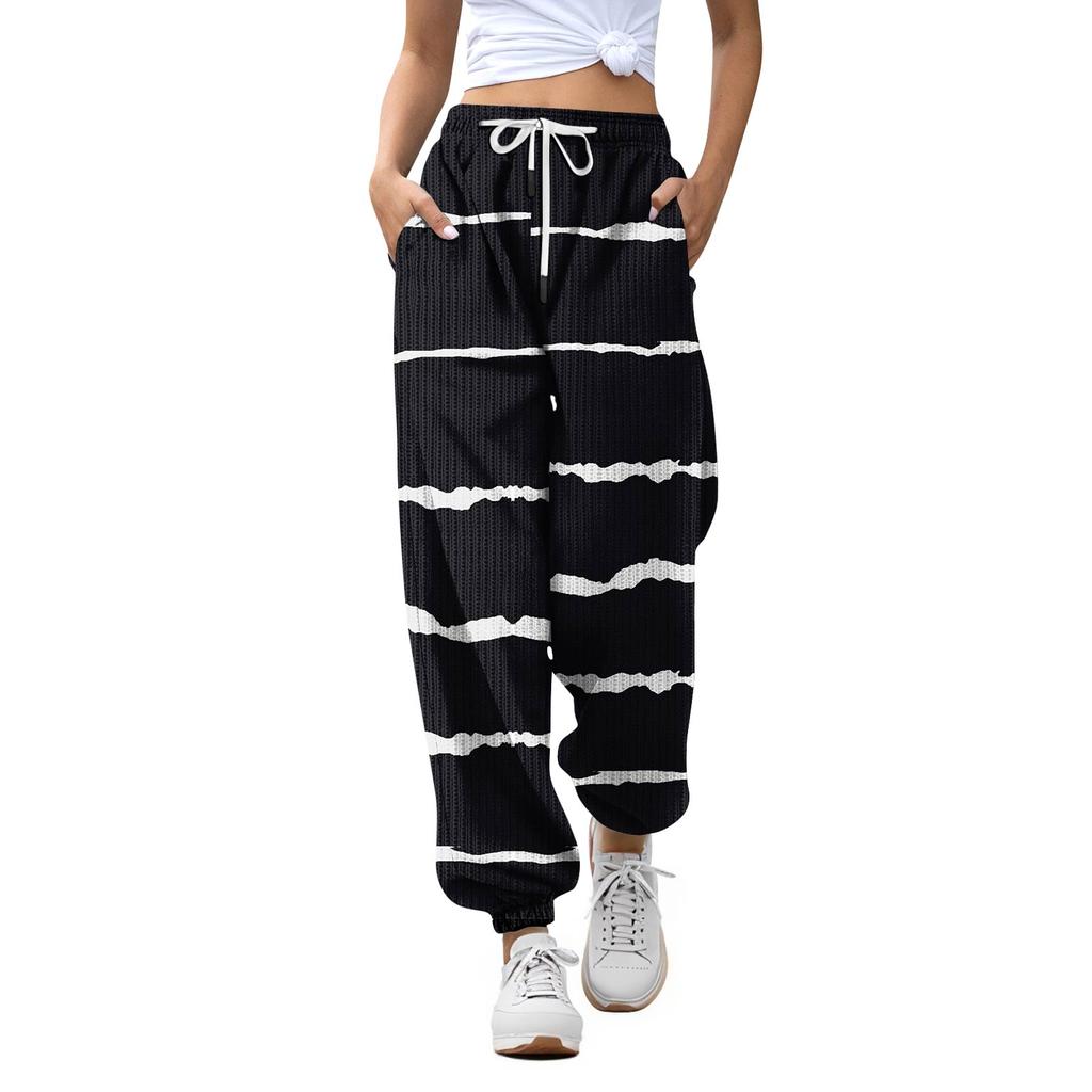 Fritidsbukser for kvinner Høyt midjebelte joggebukser med lommer