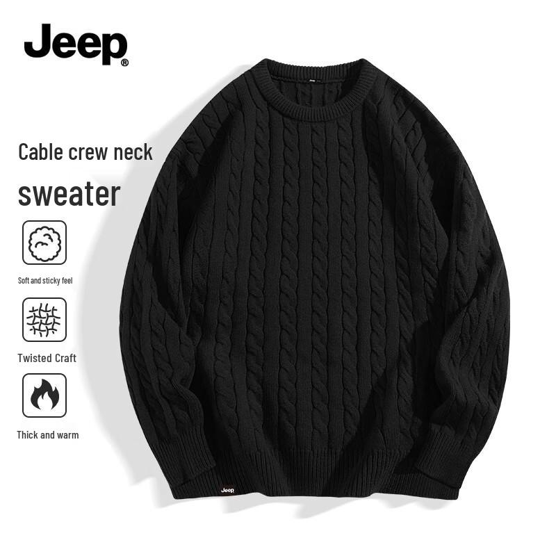 

JEEP Men s Round Neck Cable Knit Sweater M