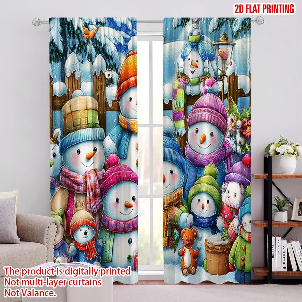2 Stück, 2D-Flachdruck Moderne Vorhänge Schneemannfamilie Winter Polyester (ohne Stange) Art Deco Festlich Perfekt für Schlafzimmer,