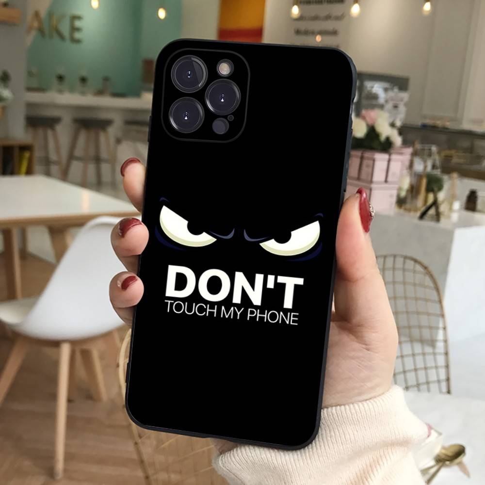 Nicht anfassen Mein Handy Muster Handyhülle Für IPhone 17 16 15 14 13 12 11 Pro Max Plus Mini Weiche Schwarze Hülle