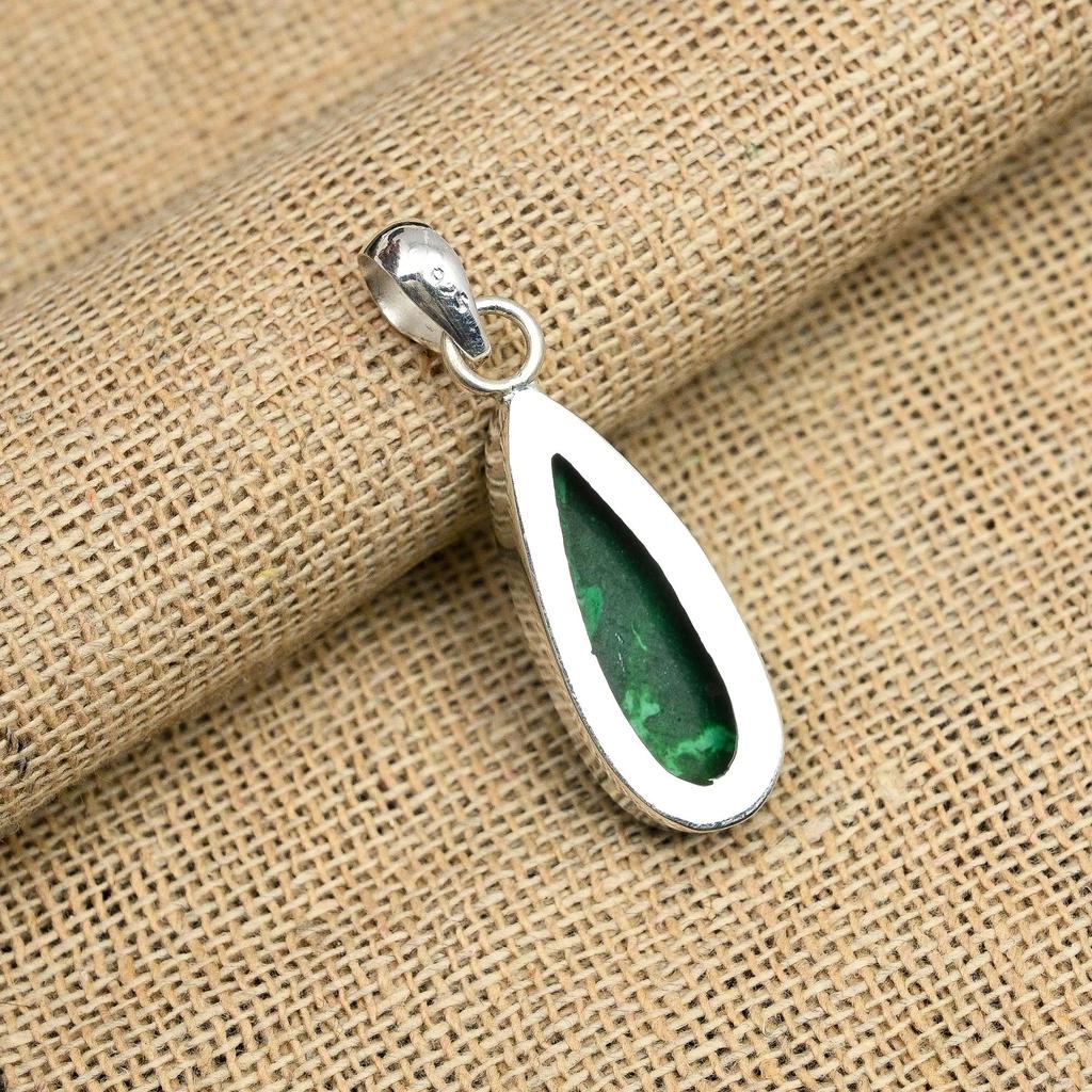 Fantastic Malachite Gemstone Handmade Jewelry 925 Sterling Silver Pendant For Wedding Gift