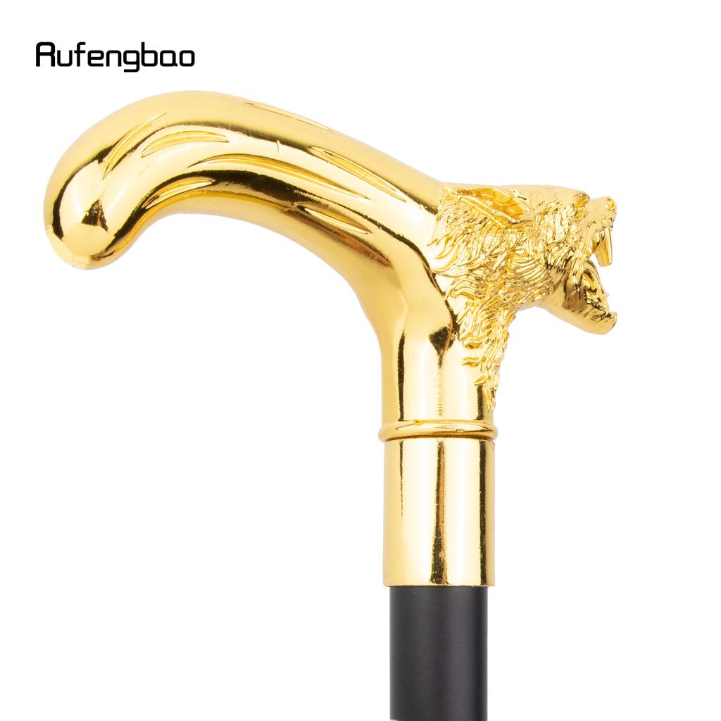 Bastón de Paseo Decorativo de Moda Cabeza de Lobo Dorado Mordiendo Bastón Elegante para Caballero Cosplay Pomo Báculo 92cm