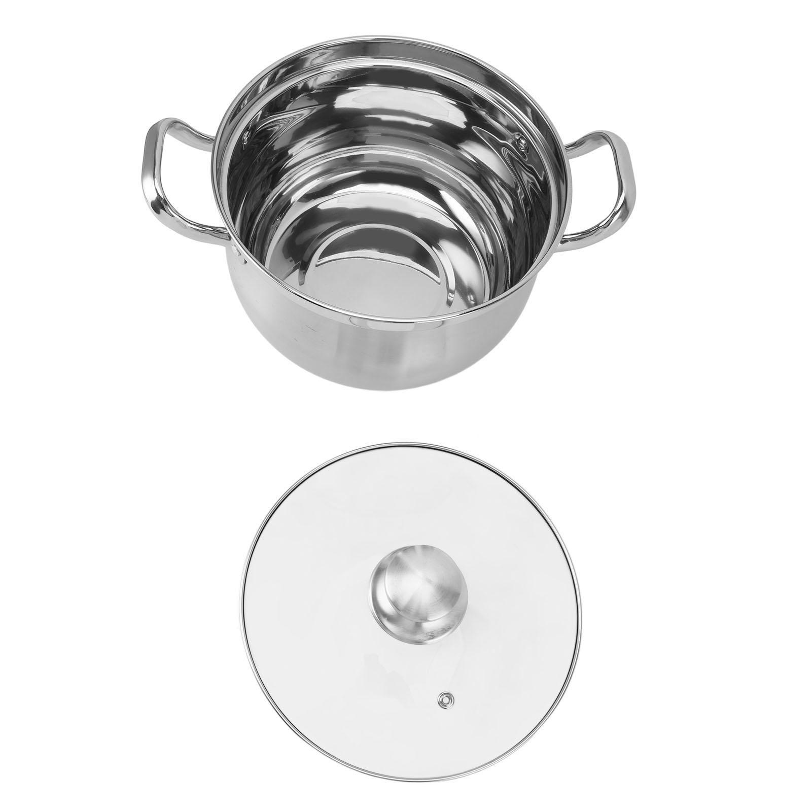 

24cm Stockpot 201 Stainless Steel Spill Proof Soup Pot with Dual Handle Lid Glass for Kitchen Cookware L