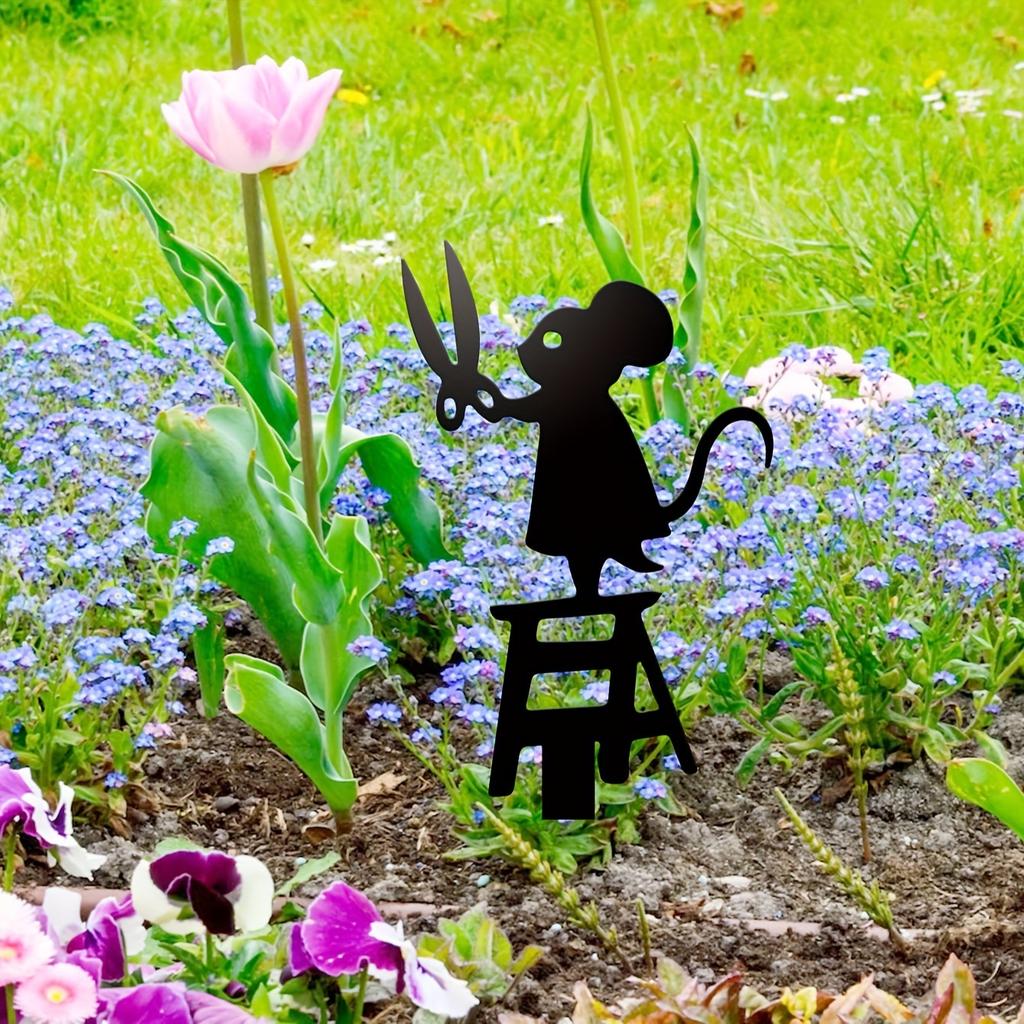 1pc Metal Scissor Mouse Decorative Garden Stakes Outdoor Ornament Garden Flower Bed Yard Lawn Patio Outdoor Decoration Aesthetic
