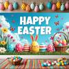 Happy Easter Banner Bunny Ears With Colorful Eggs Butterflies Backdrop Decorations Spring Celebration Background Party Supplies