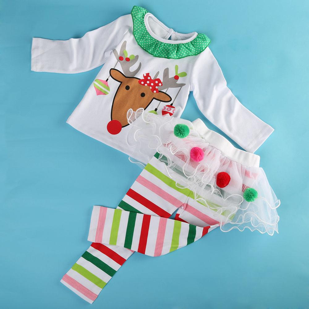 Weihnachten Kleinkind Baby Kind Mädchen Bekleidungsset Kinder Weihnachten Set Rentier Oberteile Tütü Röcke Kleid Outfits Kinder Kostüme