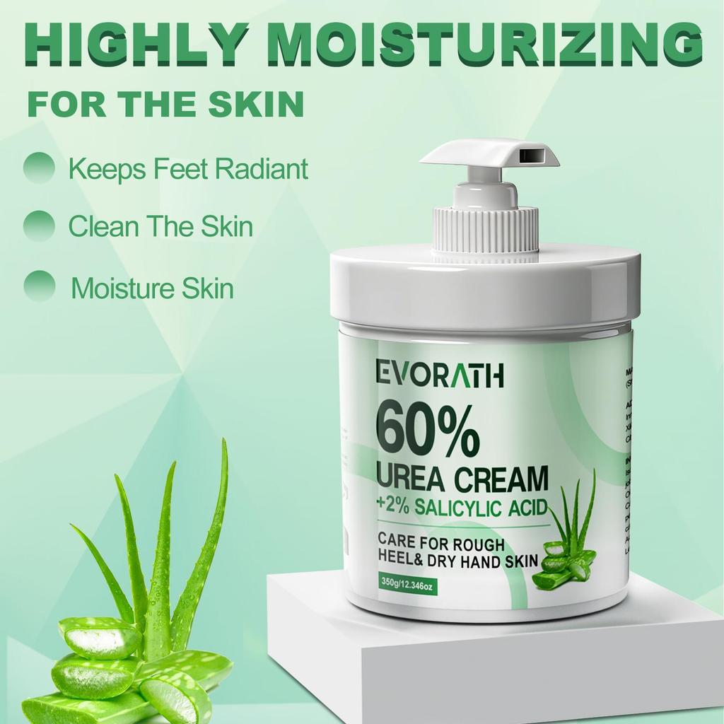 60% Harnstoffcreme mit Aloe Vera, Für trockene, rissige Haut und Hände, Entfernt Hornhaut und macht die Haut weich, Spendet tiefenwirksam Feuchtigkeit 350G