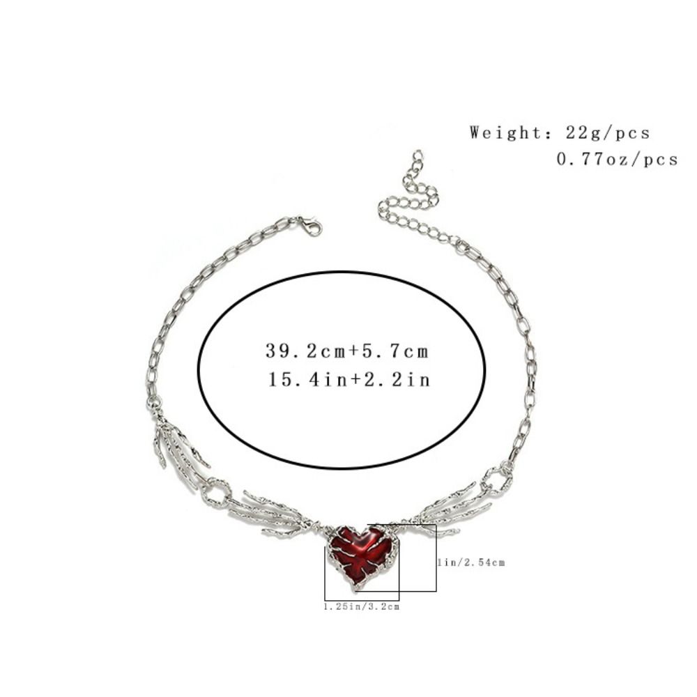 Red Heart Gothic Necklace Thorn Love Heart Necklace Creative Skull Claw Pendant Y2K Accessories