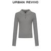 UR Women's Simple Grey Polo Long Sleeve Knit Top