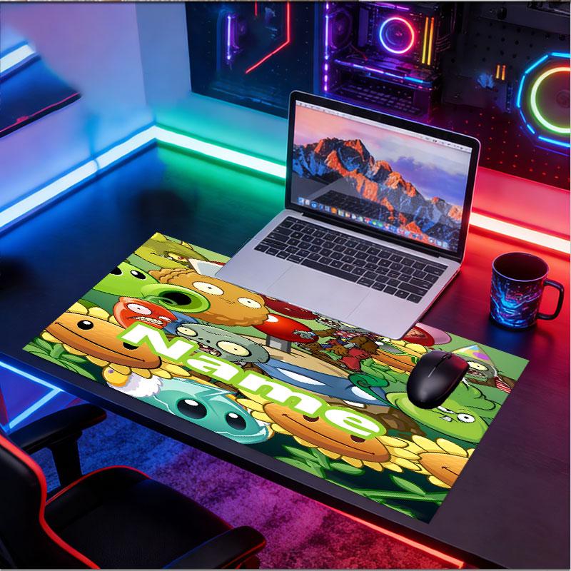 Custom Name Personalized Plants vs. Zombies Pattern Mousepad, Laptop PC Desk Mat, Decorative Desk Mat for Home Keyboard Pad Gift