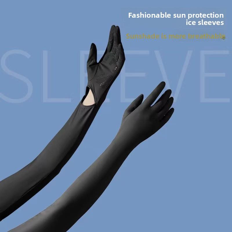 Summer Sun Protection Chiffon Gloves - Thin Style, Breathable, UV Resistant, Suitable for Cycling, Touchscreen, Exposed Fingers, Elasticated Arm Cuffs