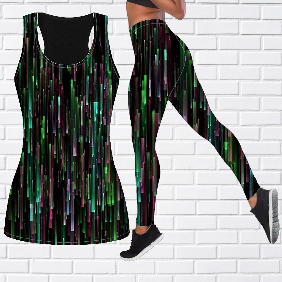 Graduated Rectangle Print Yoga Outfit for Women Fashion Workout Leggings Fitness Sports Casual Yoga Pants