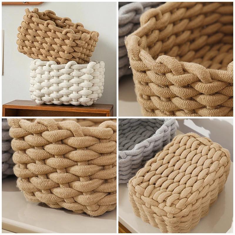 Ręcznie robiony sznurkowy kosz do przechowywania drobiazgów, ubrań, kosmetyków, książek, zabawek, na biurko. Styl nordycki. Wystrój domu