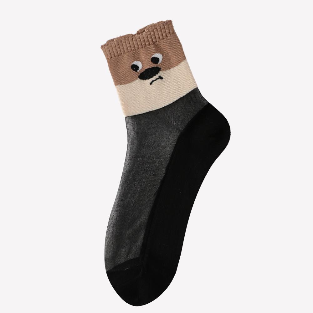 5 Pairs of Ultra-thin Socks with Cotton Soles and Silk Surfaces. The Cuffs Are Loose in Winter To Prevent Fraying. Cartoon Design.