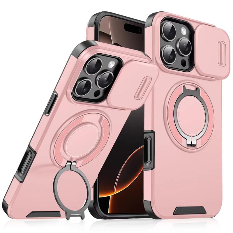 Magnetic Ring Stand Phone Cases For iPhone 16 15 14 13 12 11 Pro Max Plus Case For Magsafe Slide Camera Protection Armor Cover