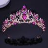 DIEZI Elegant Korean AB Pink Red Crystal Tiara Crown Women Girls Party Wedding Princess Rhinestone Bridal Crown Hair Jewelry