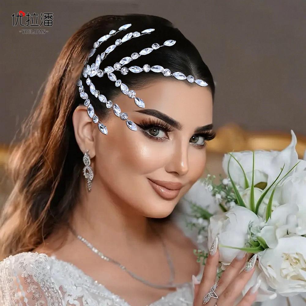 LY-HP0039 Bridal Wedding Jewelry Colorful Headband with Rhinestone Leaf Bridal Tiara Women's Headdress for Girls