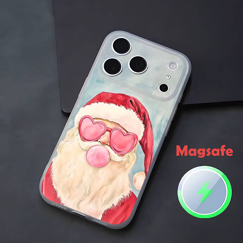 Christmas Santa Claus Phone Case For iPhone 17,16,15,14,13,12,11 Pro,Max,Plus,Mini,Air,E Magnetic Magsafe Frosted Transparent