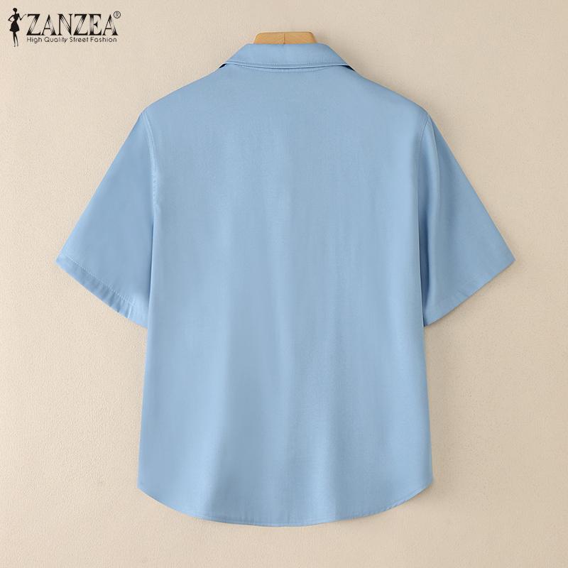 ZANZEA Women Summer Turn Down Collar Casual Short Sleeve Blouse