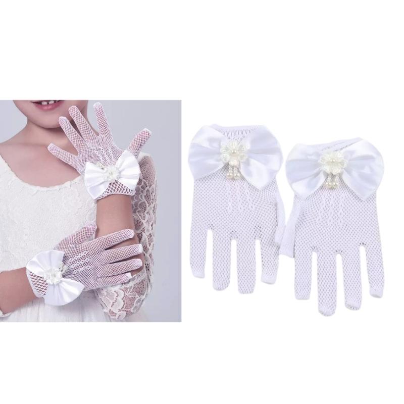 Kids Bowknot Lace Gloves for DressingUp Perfect for Dance Recitals Parties and Theme Event Festival Celebration Handwear