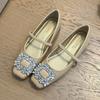 Elingstudio Miao ballet shoes! Square head rhinestone soft leather single shoes women's spring and summer new flats
