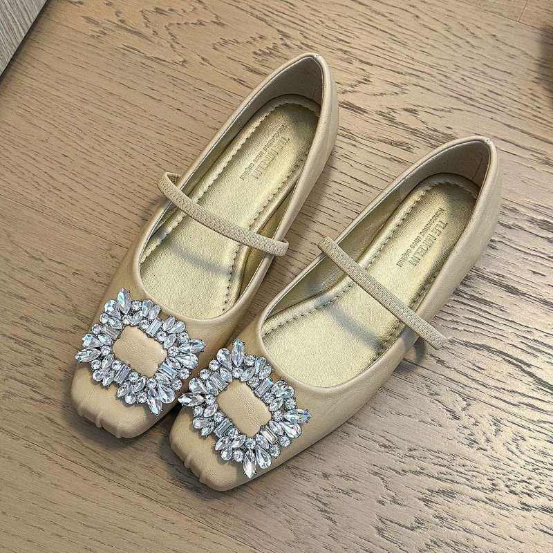 Elingstudio Miao ballet shoes! Square head rhinestone soft leather single shoes women's spring and summer new flats