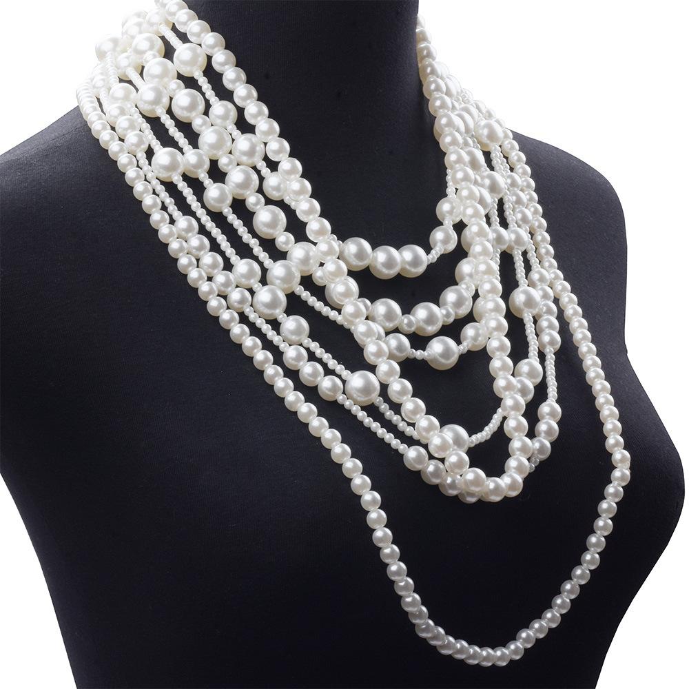 Long Multilayer Imitation Pearl Collarbone Chain Baroque Pearl Necklace Female
