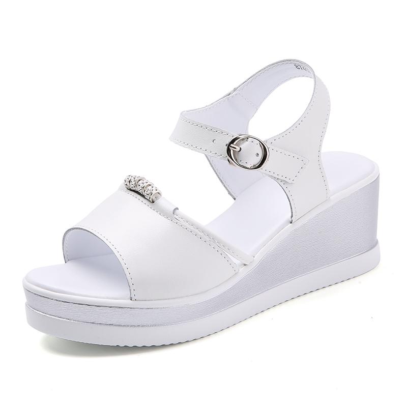 

Holfredterse новейшие летние женские сандалии на среднем каблуке повседневные туфли из натуральной кожи на плоской подошве женские пляжные туфли на танкетке Hd87418 35