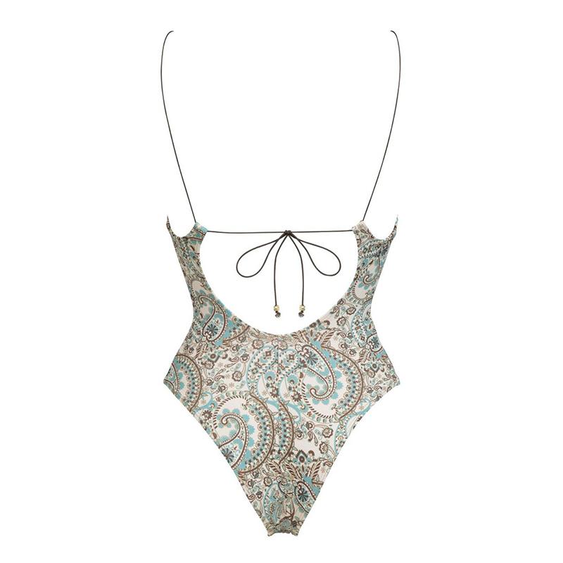 New Sexy Retro Prints One Piece Bikini Swimsuit Deep-V Lace-up Women Bikini Set Swimwear Bathing Suit