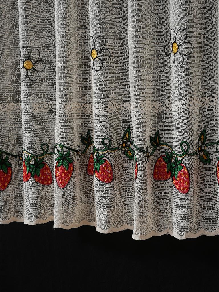 Amerikanischer Stil Kurze Erkerfenster Vorhänge Ohne Bohren Einfacher Stil Fenster Gitter Lichtdurchlässig Staubdicht Erdbeer Muster