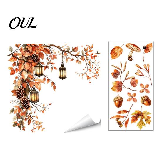 Static Window Decals of Forest Animals Autumn Sticker with Cute & Maple Leaves, Removable Harvest Pastoral Theme Art Festival Clings, Waterproof