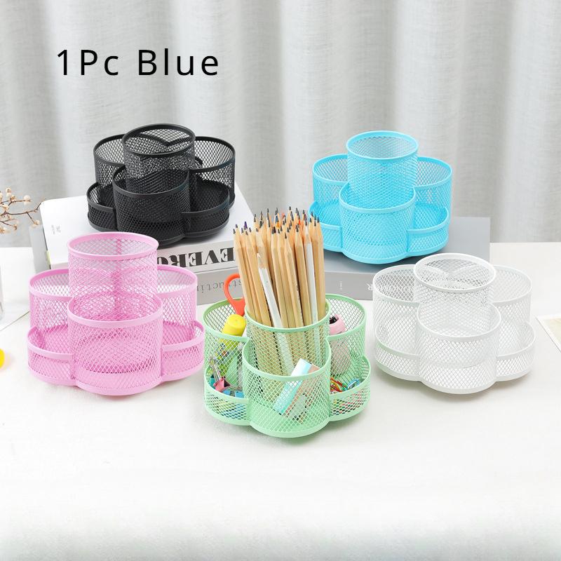 

Металлический вращающийся держатель для ручек, декоративный держатель для ручек, ведерко для хранения кистей для макияжа, настольный многофункциональный креативный держатель для ручек синий