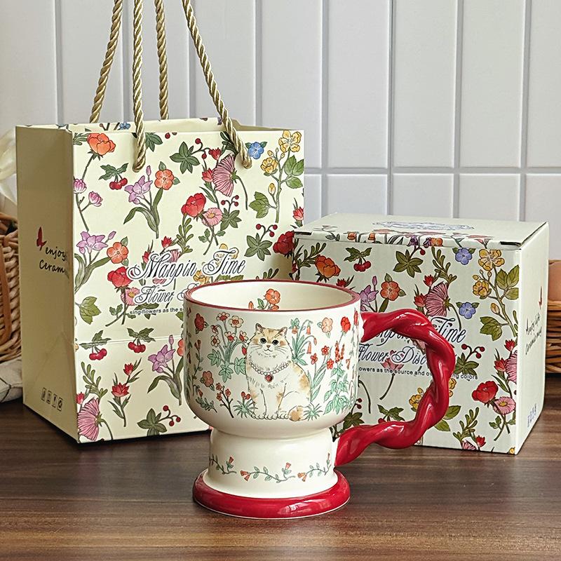 High-value Retro Oil Painting-like Ceramic Mug, High-end Coffee Cup, Girls' Birthday Gift, Practical Souvenir