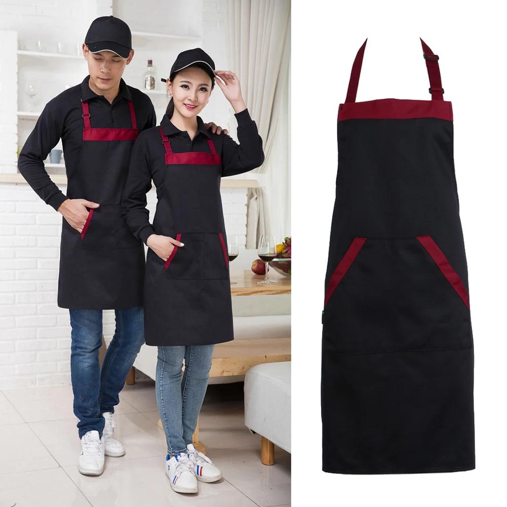 Women Bib Apron Waist Kitchen Restaurant Cooking Pocket Polyester Dress Oil Resistant Household Kitchen Cleaning Tool
