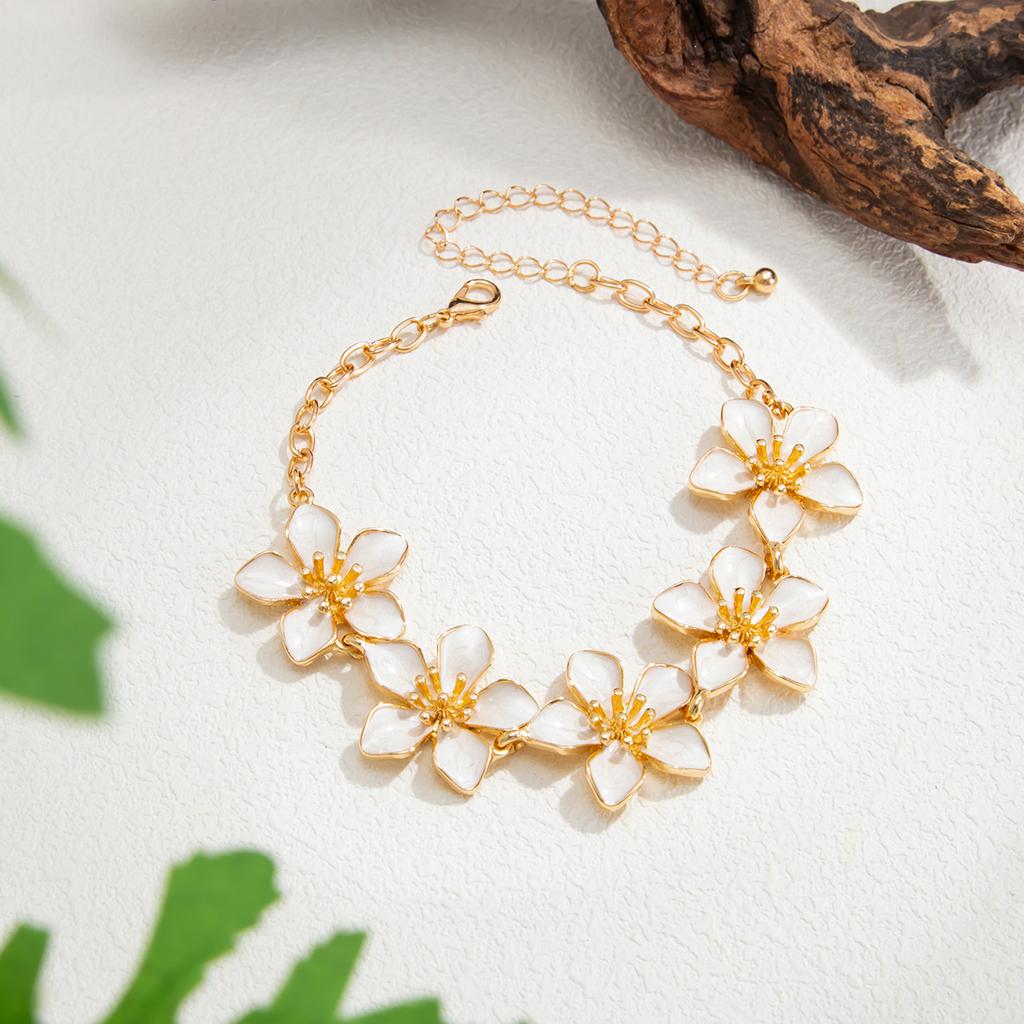Ingemark Trendy Exquisite Oil Dripping Flower Adjustable Anklet Women Summer Beach Gold Color Metal Feet Chain Party Jewelry New