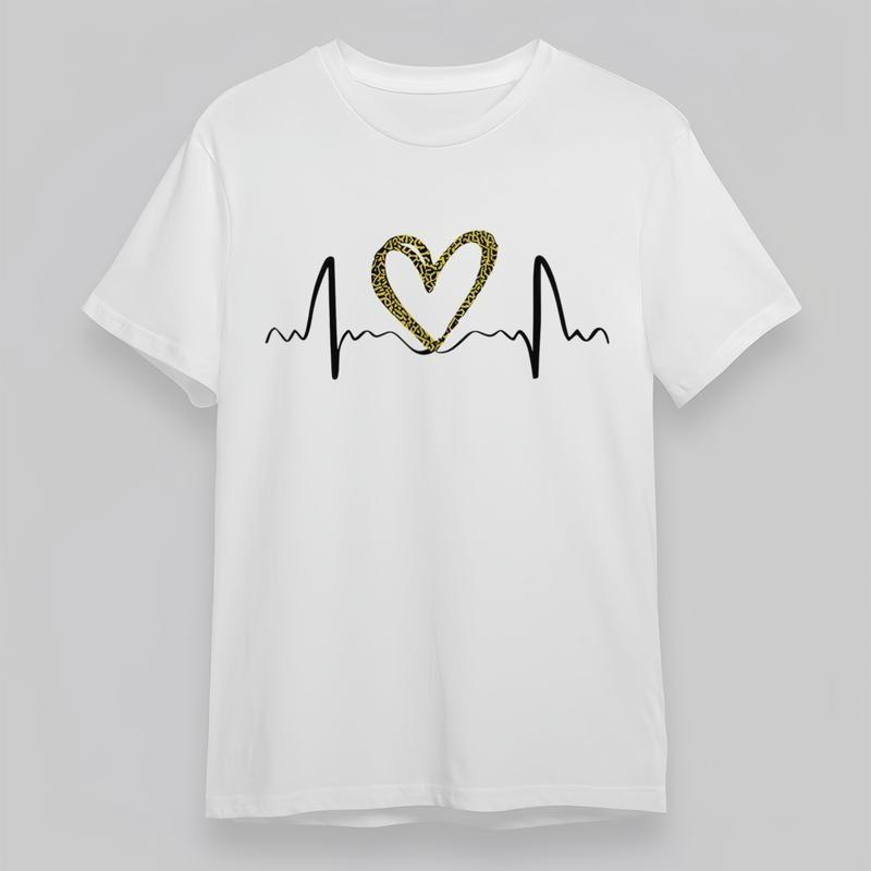 

Women s Plus Size Comfortable Classic T-Shirt Leopard Heart ECG Line Graphic Tee M