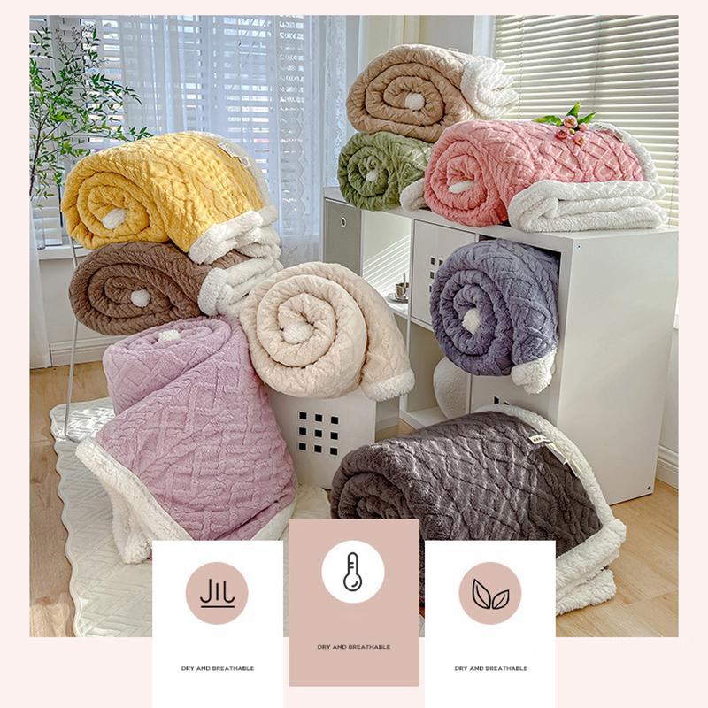 Lamb Wool Thick Winter Blanket Double Side Microfiber Flannel Throw Blanket for Bed Comfortable Super Soft Warm Comforter Double