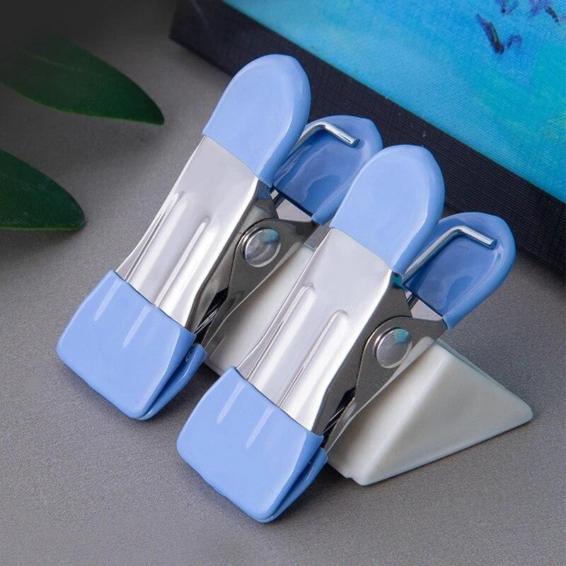 10 Stück Edelstahl Wäscheklammern mit Spurlosen Hakenaufhängern Kleiderklammern Socken Aufhängeclip Heimschrank Bettlakenhalter